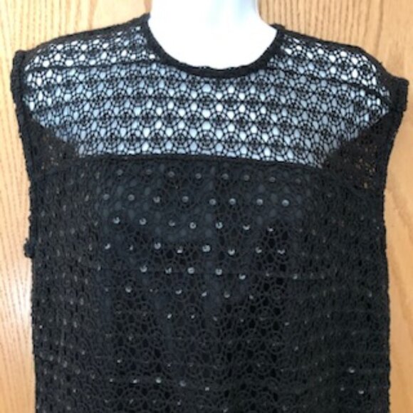 Vintage 1940s Tachi Castillo Crochet Black Peek-A-Boo Sheath Dress Large 16 - Picture 5 of 7